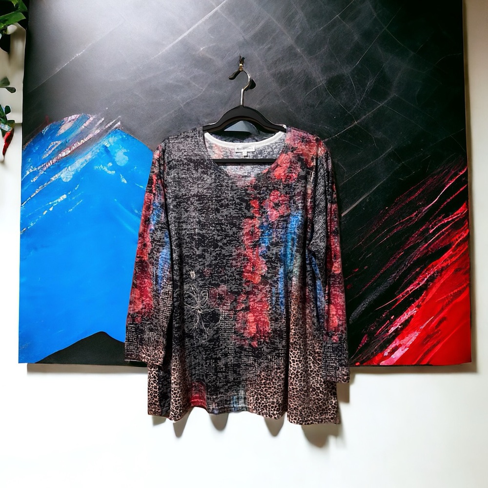 Northern Reflections Multi Colour l/s Floral & Animal Print Top XXL